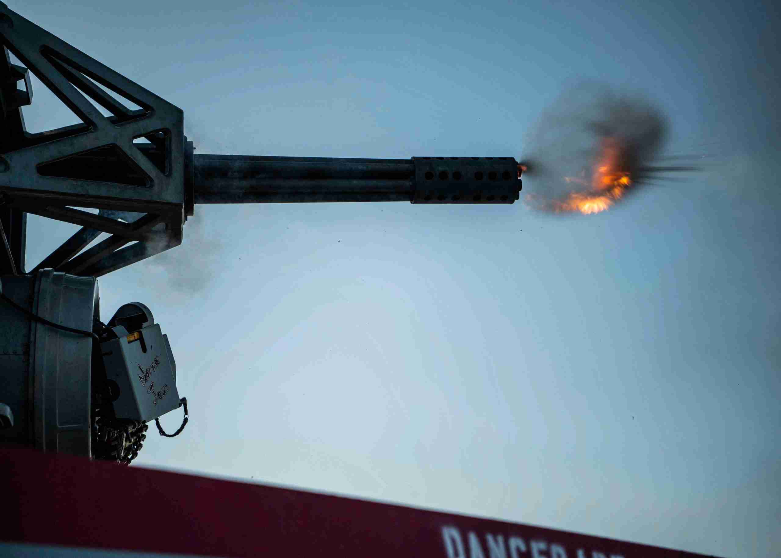 Phalanx CIWS firing at Killer Tomato® target
